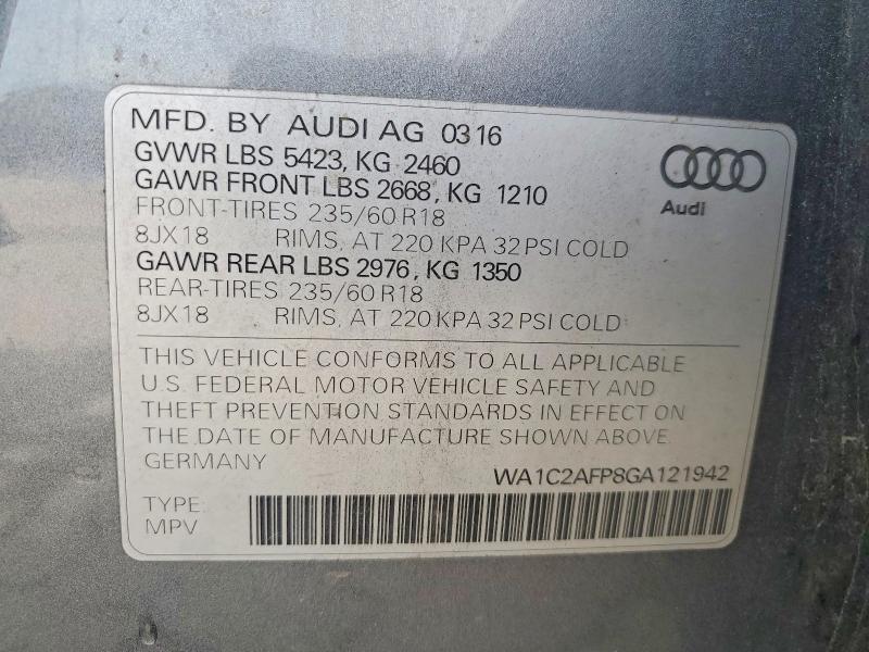 Продаж на аукціоні авто 2016 Audi Q5, vin: WA1C2AFP8GA121942, номер лоту: 56344556