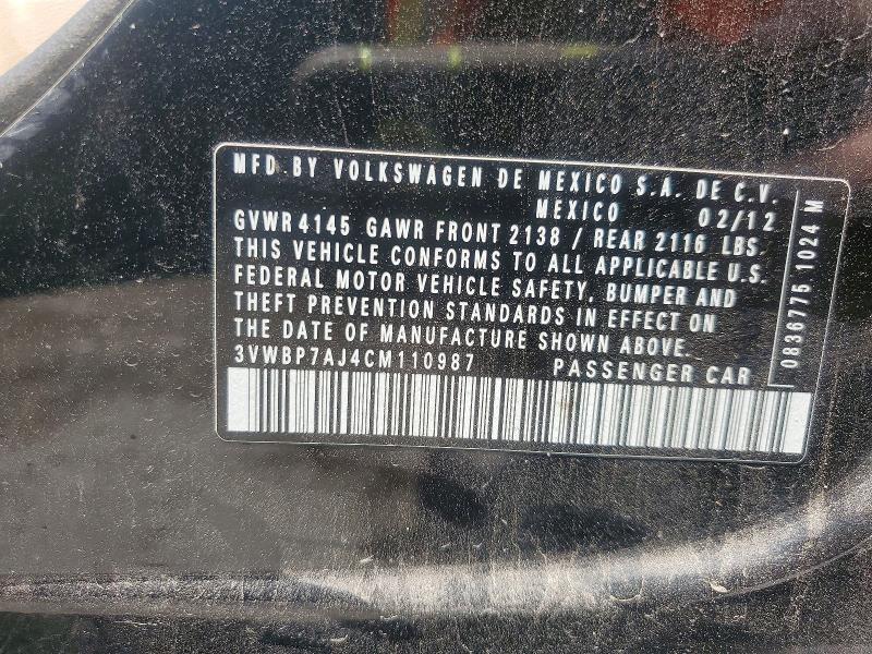 56241726 :رقم المزاد ، 3VWBP7AJ4CM110987 vin ، 2012 Volkswagen Jetta مزاد بيع