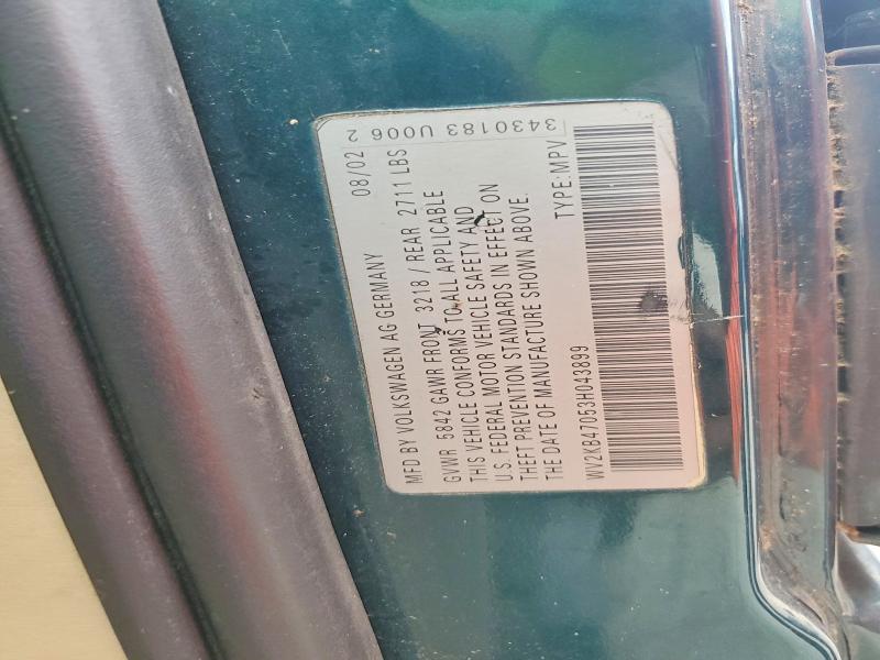 Aukcja sprzedaży 2003 Volkswagen Eurovan, vin: WV2KB47053H043899, numer aukcji: 56954806