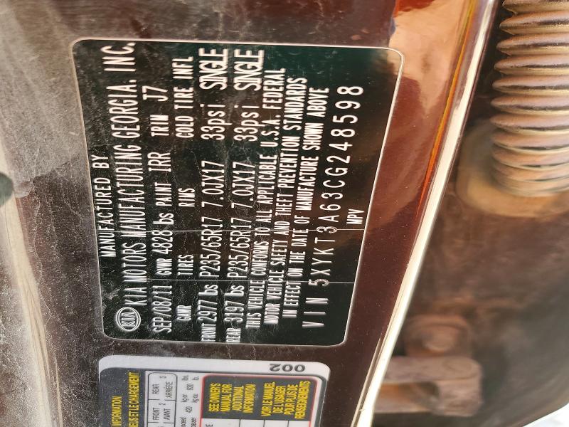 57391276 :رقم المزاد ، 5XYKT3A63CG248598 vin ، 2012 Kia Sorento مزاد بيع