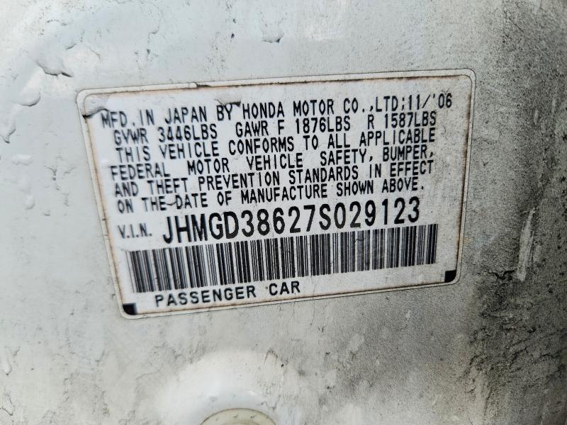 57078526 :رقم المزاد ، JHMGD38627S029123 vin ، 2007 Honda Fit مزاد بيع