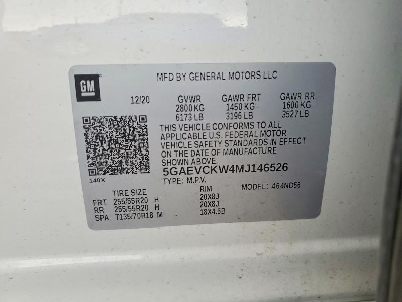 2021 Buick Enclave მანქანა იყიდება აუქციონზე, vin: 5GAEVCKW4MJ146526, აუქციონის ნომერი: 55392416