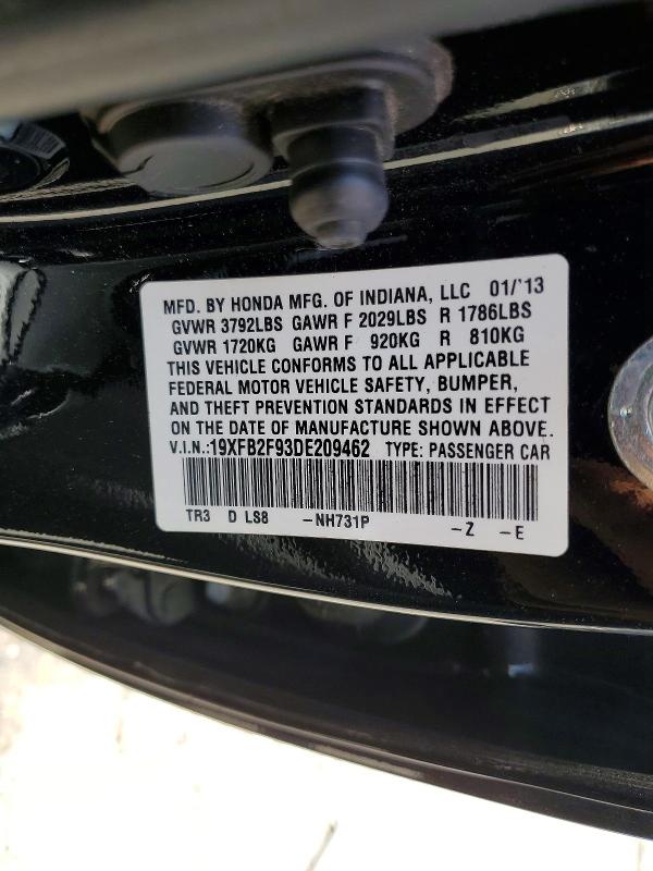 56119936 :رقم المزاد ، 19XFB2F93DE209462 vin ، 2013 Honda Civic مزاد بيع