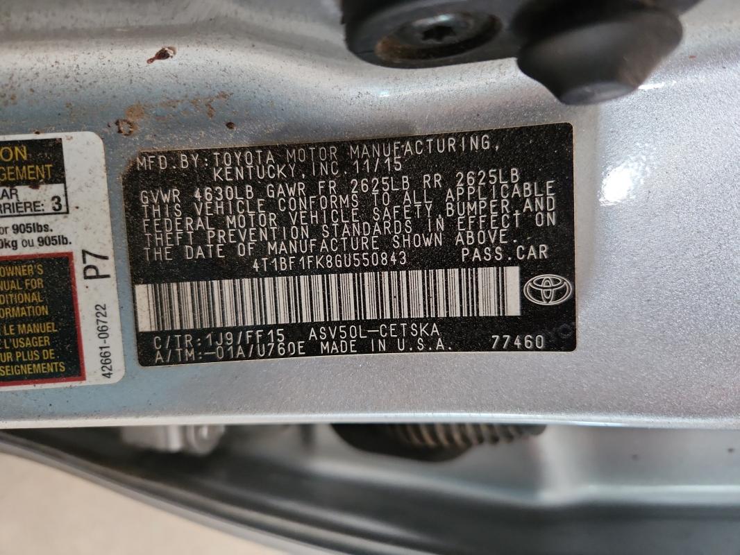 Aukcja sprzedaży 2016 Toyota Camry, vin: 4T1BF1FK8GU550843, numer aukcji: 58781046