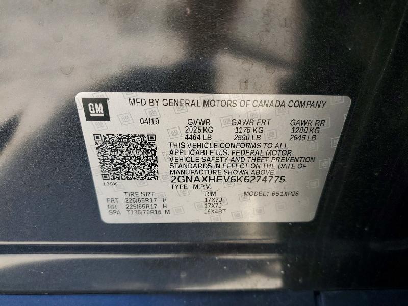 2019 Chevrolet Equinox მანქანა იყიდება აუქციონზე, vin: 2GNAXHEV6K6274775, აუქციონის ნომერი: 56596756