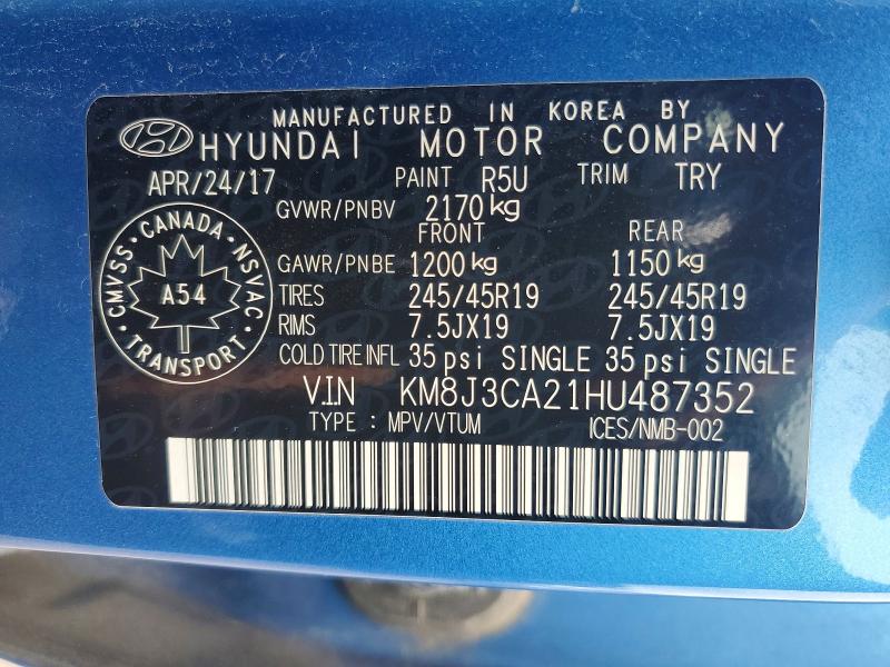 Aukcja sprzedaży 2017 Hyundai Tucson, vin: KM8J3CA21HU487352, numer aukcji: 55940656