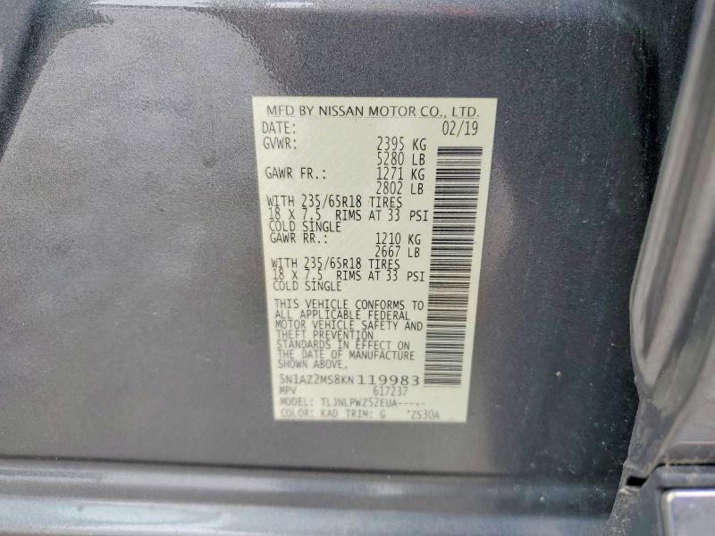 Продаж на аукціоні авто 2019 Nissan Murano, vin: 5N1AZ2MS8KN119983, номер лоту: 56427956