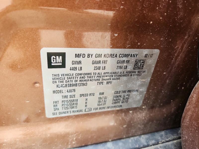 Aukcja sprzedaży 2017 Buick Encore, vin: KL4CJESB9HB137843, numer aukcji: 55767226