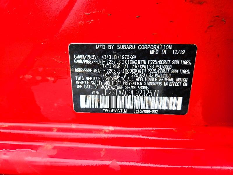 2020 Subaru Crosstrek მანქანა იყიდება აუქციონზე, vin: JF2GTAAC9L9232571, აუქციონის ნომერი: 58326936