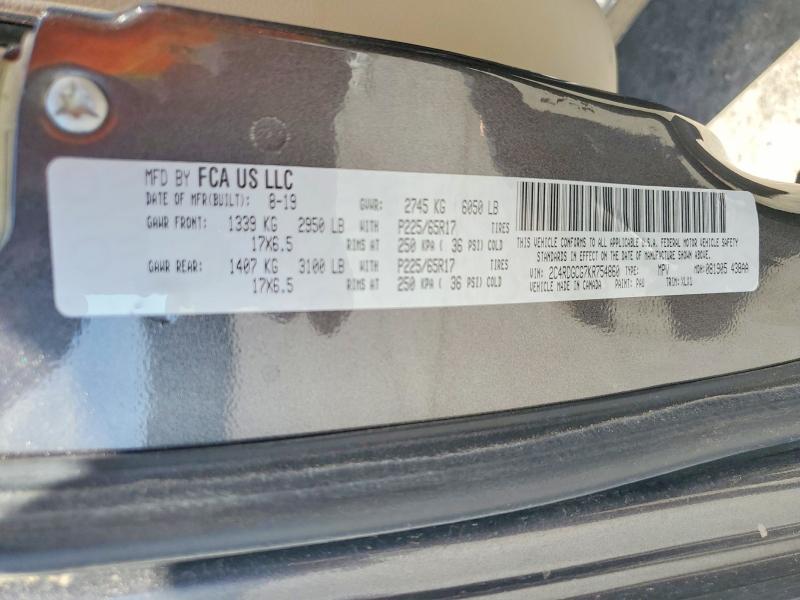 2019 Dodge Grand Caravan მანქანა იყიდება აუქციონზე, vin: 2C4RDGCG7KR754860, აუქციონის ნომერი: 56161906