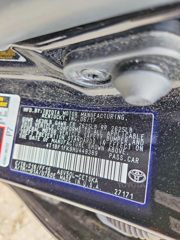 56841716 :رقم المزاد ، 4T1BF1FK9HU449389 vin ، 2017 Toyota Camry مزاد بيع