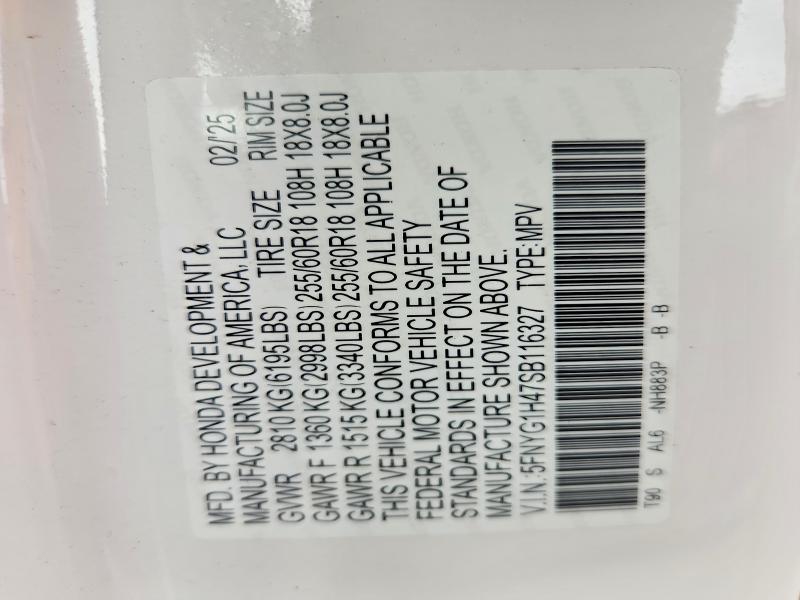 Продаж на аукціоні авто 2025 Honda Pilot, vin: 5FNYG1H47SB116327, номер лоту: 57148096