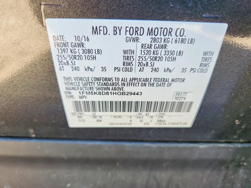 Aukcja sprzedaży 2017 Ford Explorer, vin: 1FM5K8D81HGB29443, numer aukcji: 55316156