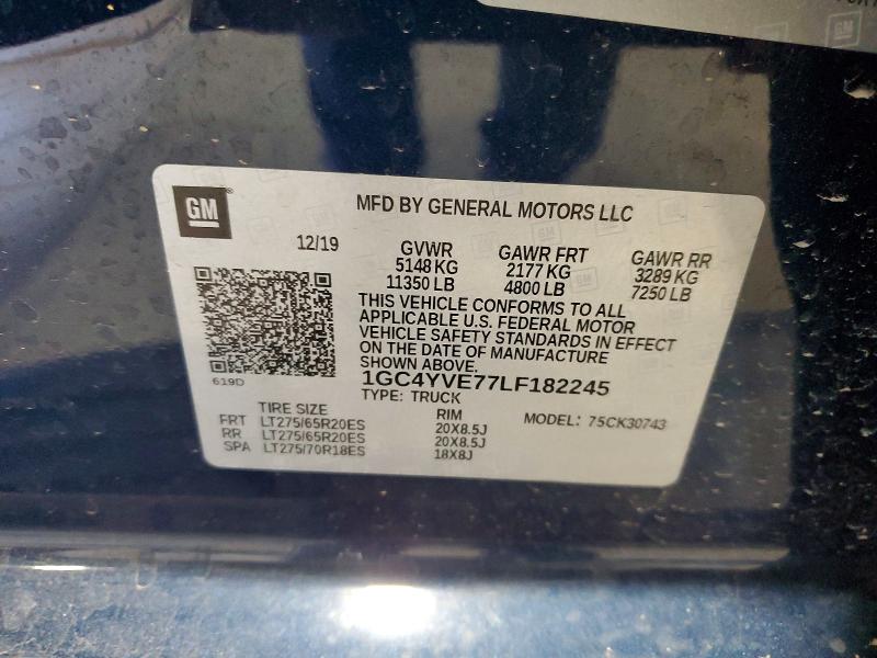 58491096 :رقم المزاد ، 1GC4YVE77LF182245 vin ، 2020 Chevrolet Silverado مزاد بيع