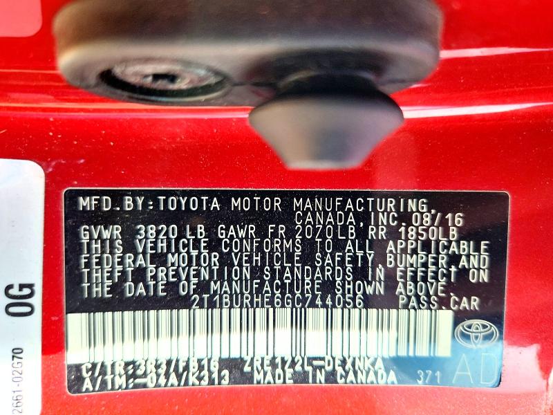 Продажа на аукционе авто 2016 Toyota Corolla, vin: 2T1BURHE6GC744056, номер лота: 57377246