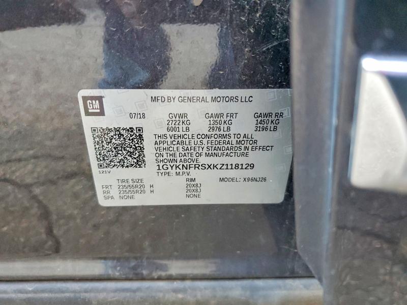 56614496 :رقم المزاد ، 1GYKNFRSXKZ118129 vin ، 2019 Cadillac Xt5 مزاد بيع