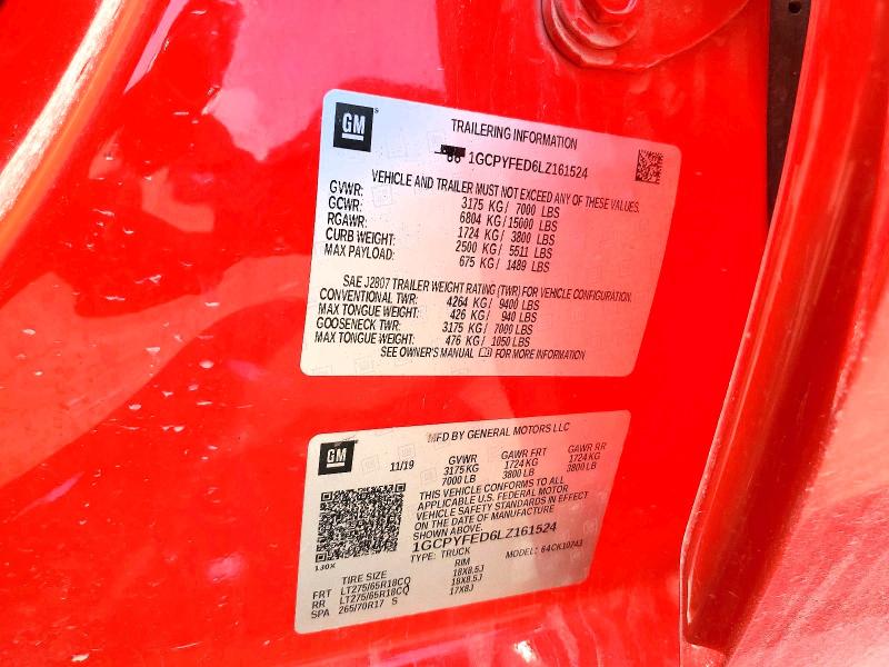 Aukcja sprzedaży 2020 Chevrolet Silverado, vin: 1GCPYFED6LZ161524, numer aukcji: 58988026