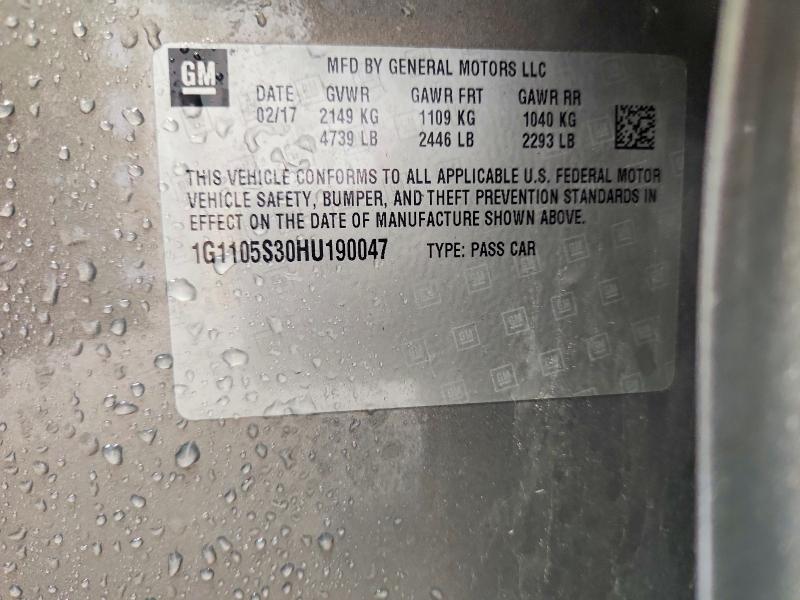 58922226 :رقم المزاد ، 1G1105S30HU190047 vin ، 2017 Chevrolet Impala مزاد بيع