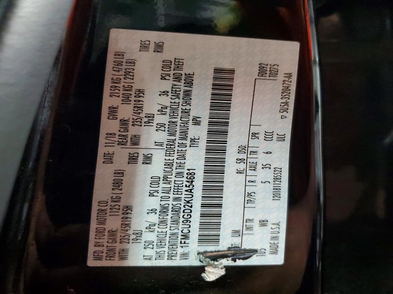 58301846 :رقم المزاد ، 1FMCU9GD2KUA54681 vin ، 2019 Ford Escape مزاد بيع