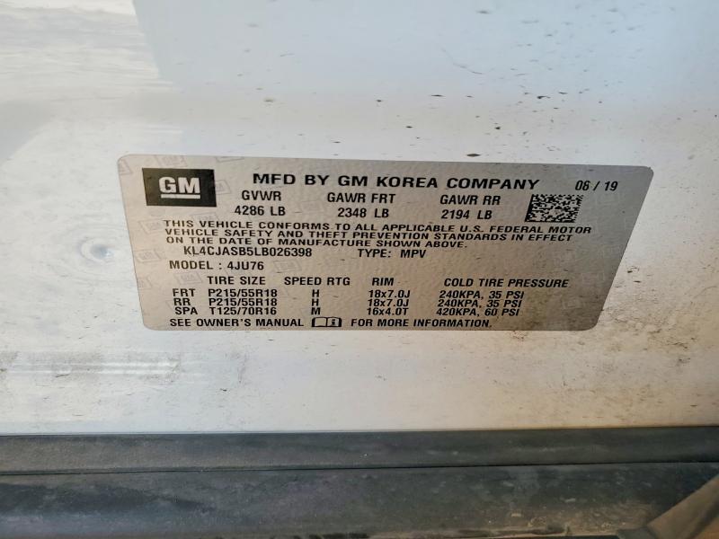 2020 Buick Encore მანქანა იყიდება აუქციონზე, vin: KL4CJASB5LB026398, აუქციონის ნომერი: 57858956