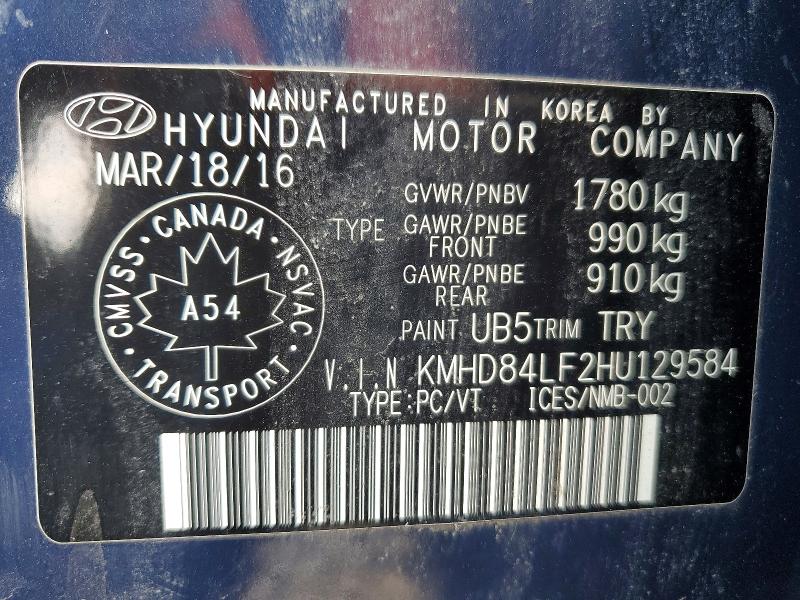 2017 Hyundai Elantra მანქანა იყიდება აუქციონზე, vin: KMHD84LF2HU129584, აუქციონის ნომერი: 55578856
