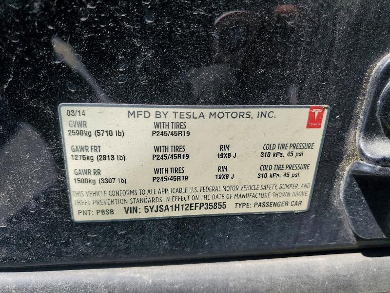 2014 Tesla Model S მანქანა იყიდება აუქციონზე, vin: 5YJSA1H12EFP35855, აუქციონის ნომერი: 55188446