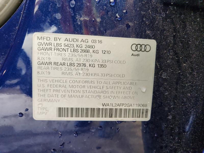Продажа на аукционе авто 2016 Audi Q5, vin: WA1L2AFP2GA119068, номер лота: 57635446