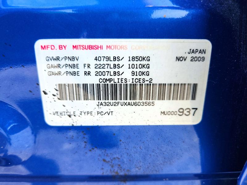 57341016 :رقم المزاد ، JA32U2FUXAU603565 vin ، 2010 Mitsubishi Lancer مزاد بيع