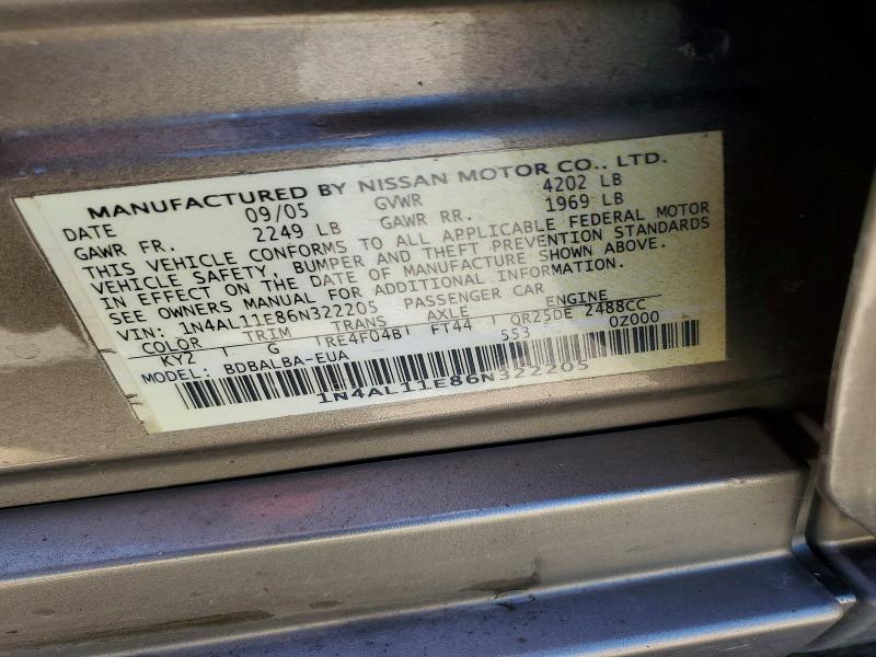 55536956 :رقم المزاد ، 1N4AL11E86N322205 vin ، 2006 Nissan Altima مزاد بيع
