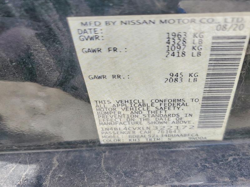 2020 Nissan Altima მანქანა იყიდება აუქციონზე, vin: 1N4BL4CVXLN322172, აუქციონის ნომერი: 56792116