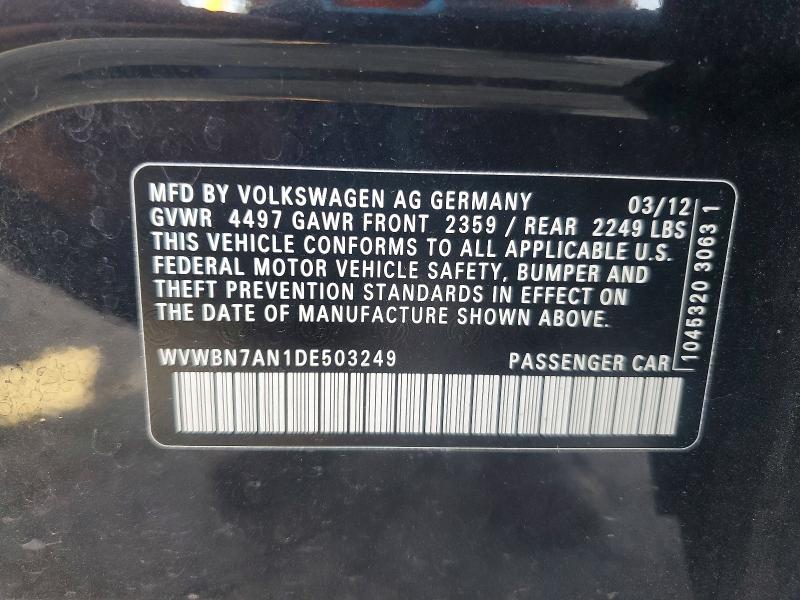 Продажа на аукционе авто 2013 Volkswagen Cc, vin: WVWBN7AN1DE503249, номер лота: 54549526