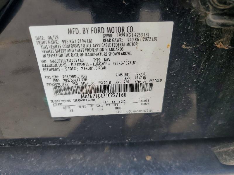 2018 Ford Ecosport მანქანა იყიდება აუქციონზე, vin: MAJ6P1UL7JC227160, აუქციონის ნომერი: 57059676