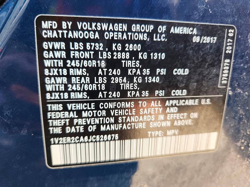 Aukcja sprzedaży 2018 Volkswagen Atlas, vin: 1V2ER2CA6JC526675, numer aukcji: 58359126