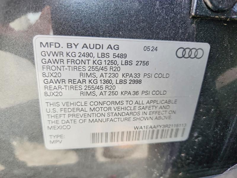2024 Audi Q5 მანქანა იყიდება აუქციონზე, vin: WA1EAAFY3R2115113, აუქციონის ნომერი: 56490666