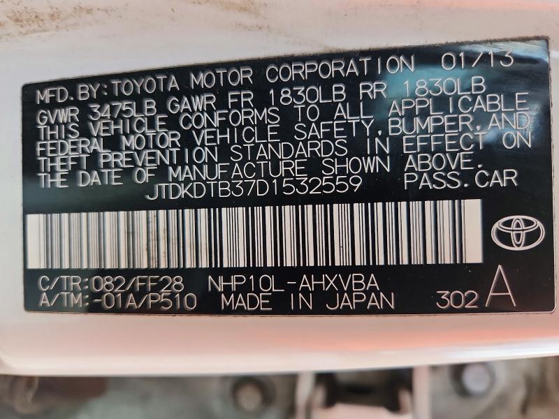 Aukcja sprzedaży 2013 Toyota Prius C, vin: JTDKDTB37D1532559, numer aukcji: 57220856