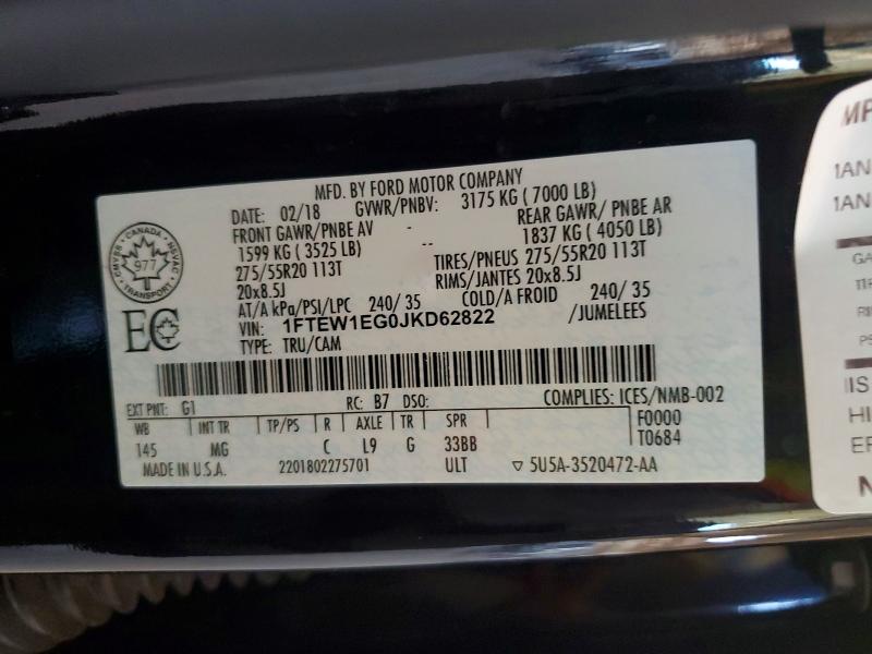 2018 Ford F150 მანქანა იყიდება აუქციონზე, vin: 1FTEW1EG0JKD62822, აუქციონის ნომერი: 55746706