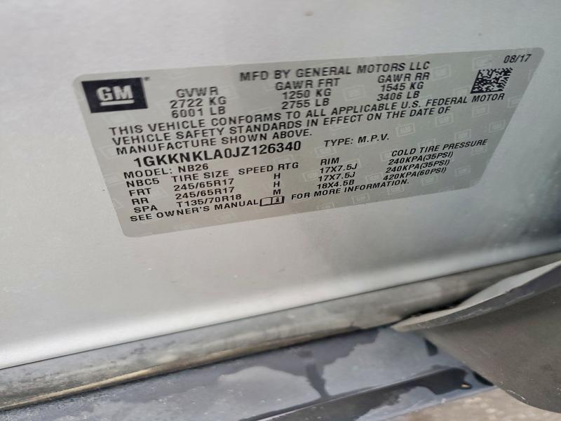 Aukcja sprzedaży 2018 Gmc Acadia, vin: 1GKKNKLA0JZ126340, numer aukcji: 56851676