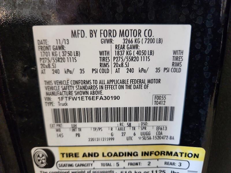 2014 Ford F150 მანქანა იყიდება აუქციონზე, vin: 1FTFW1ET6EFA30190, აუქციონის ნომერი: 58960066