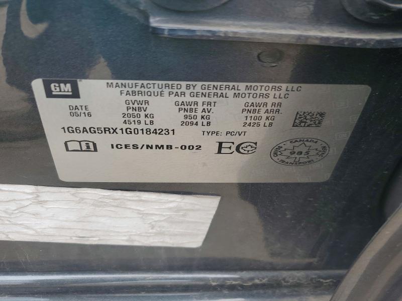 52139106 :رقم المزاد ، 1G6AG5RX1G0184231 vin ، 2016 Cadillac Ats مزاد بيع