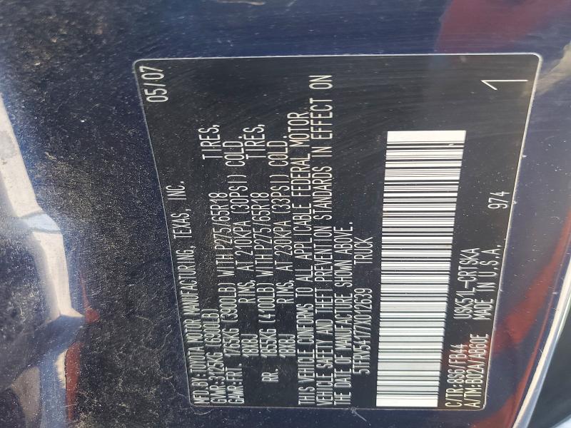 2007 Toyota Tundra მანქანა იყიდება აუქციონზე, vin: 5TFRV54177X012639, აუქციონის ნომერი: 55789116