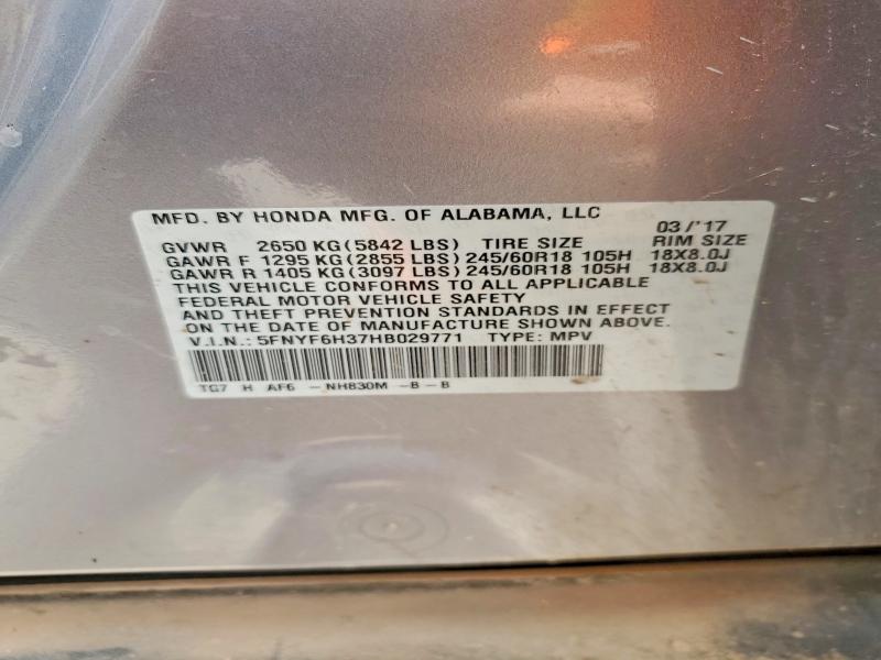 Продаж на аукціоні авто 2017 Honda Pilot, vin: 5FNYF6H37HB029771, номер лоту: 56108166