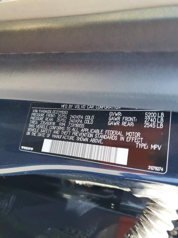 58324956 :رقم المزاد ، YV4940DL0C2311093 vin ، 2012 Volvo Xc60 مزاد بيع