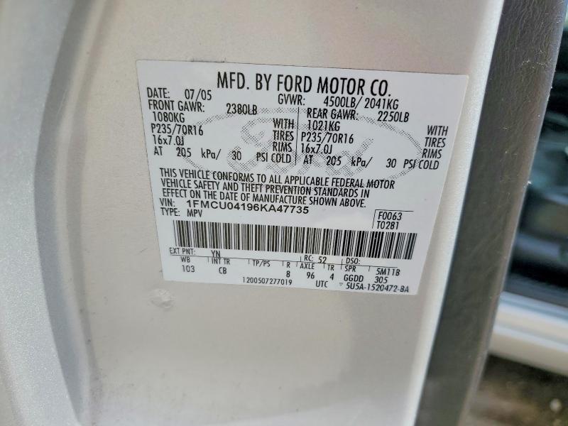 Продаж на аукціоні авто 2006 Ford Escape, vin: 1FMCU04196KA47735, номер лоту: 59272526