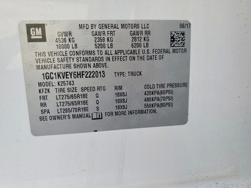 59283386 :رقم المزاد ، 1GC1KVEY6HF222013 vin ، 2017 Chevrolet Silverado مزاد بيع