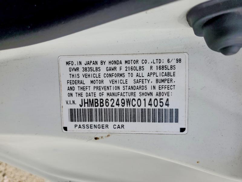57866286 :رقم المزاد ، JHMBB6249WC014054 vin ، 1998 Honda Prelude مزاد بيع