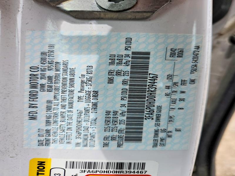 2017 Ford Fusion მანქანა იყიდება აუქციონზე, vin: 3FA6P0HD0HR394467, აუქციონის ნომერი: 57414316