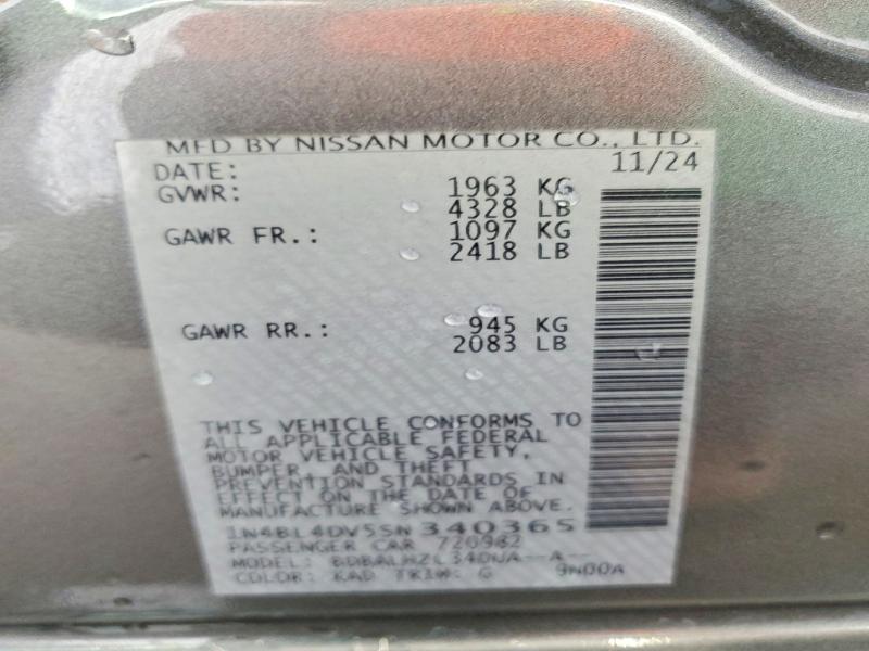 2025 Nissan Altima მანქანა იყიდება აუქციონზე, vin: 1N4BL4DV5SN340365, აუქციონის ნომერი: 55867426