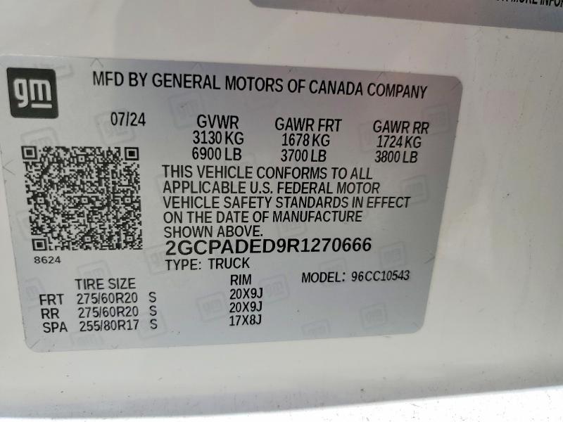 Aukcja sprzedaży 2024 Chevrolet Silverado, vin: 2GCPADED9R1270666, numer aukcji: 58180186