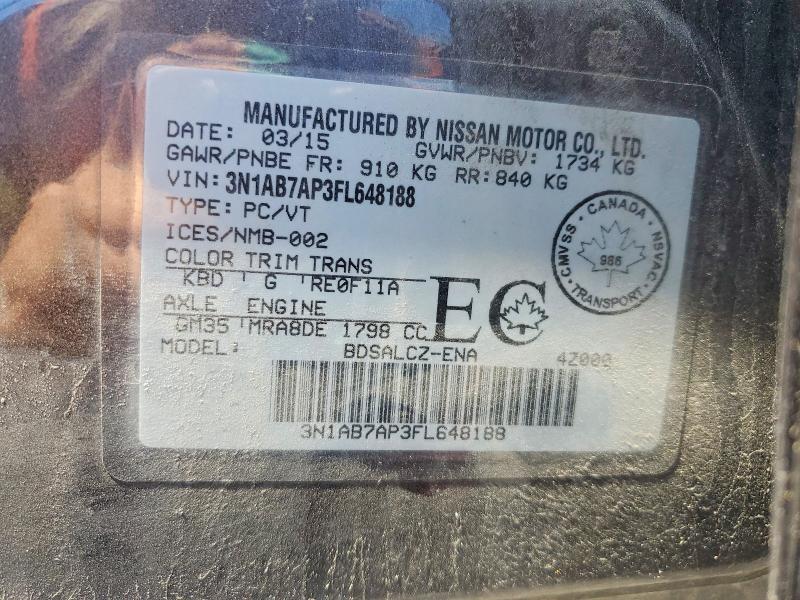 57536276 :رقم المزاد ، 3N1AB7AP3FL648188 vin ، 2015 Nissan Sentra مزاد بيع
