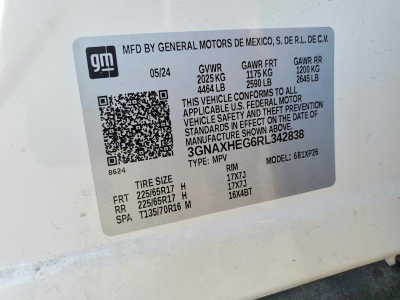 Aukcja sprzedaży 2024 Chevrolet Equinox, vin: 3GNAXHEG6RL342838, numer aukcji: 58603656